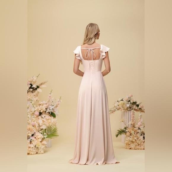 NWT Elegant 8 sage Green Evening Gown lace up back slit bridesmaids formal - Picture 8 of 9